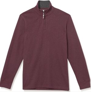 NWT Men's Amazon Essentials quarter zip, French rib pullover, L, Burgundy